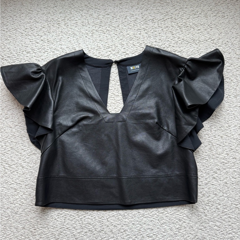 Anthropologie Black Ruffle Sleeve Blouse